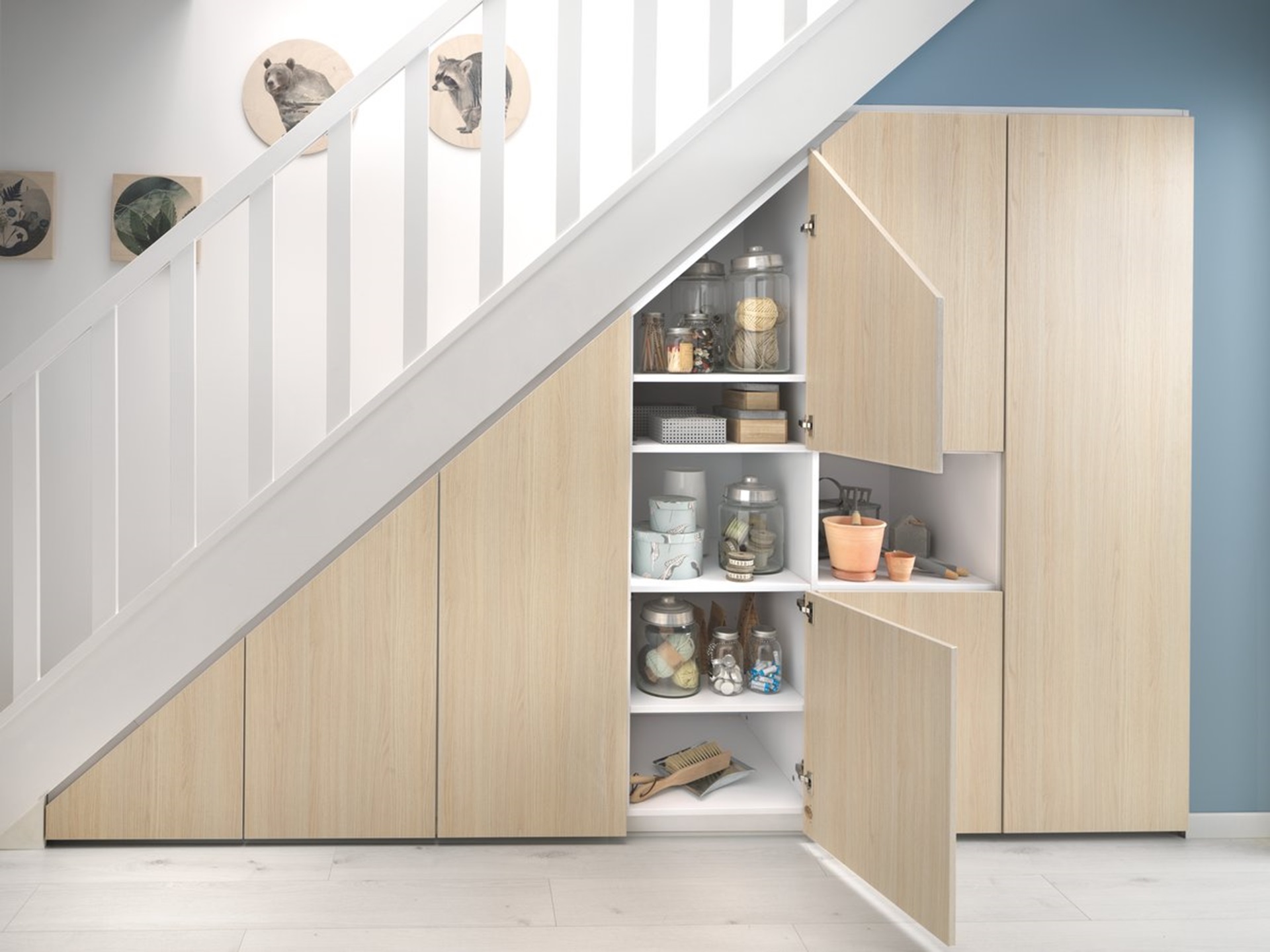 Minimalist Cabinet Design Under Stairs with Simple Decor
